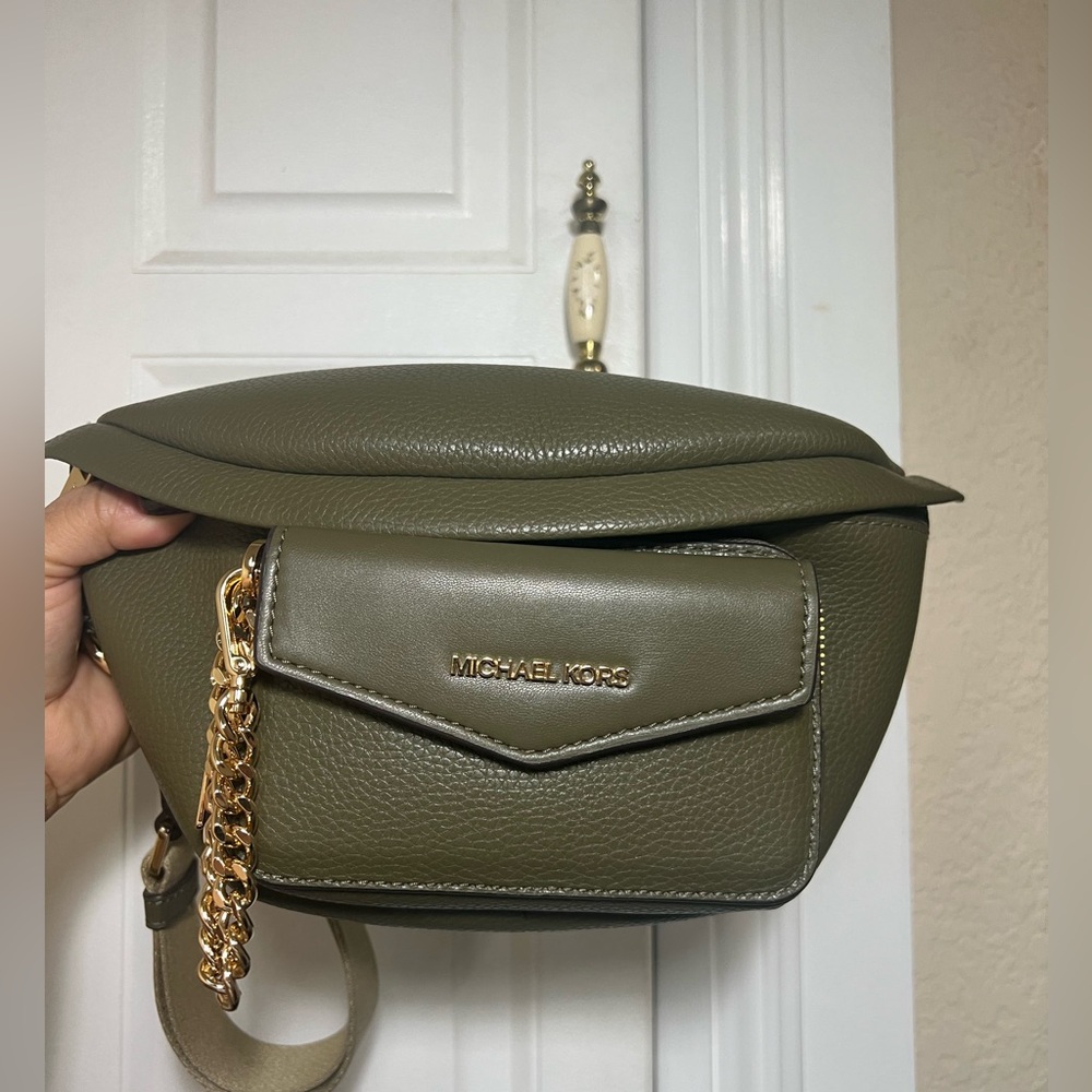 Michael Kors Olive Green Leather Crossbody Bag